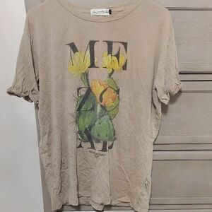 Tan Graphic T-Shirt with Floral Design